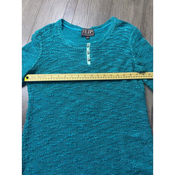 Cowgirl Up Teal Textured Knit Sweater Size L Sparkle Button Detail Western - Picture 5 of 8
